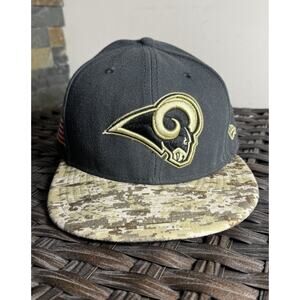 Los Angeles Rams Hat Cap Fitted Mens 7 1/2 Black Camo Brim NFL Football New Era
